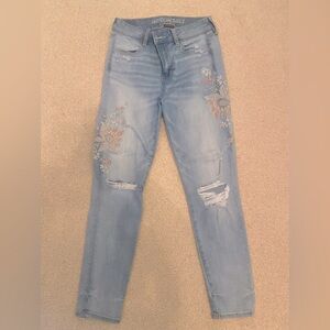Flower Embroidered American Eagle Jeans